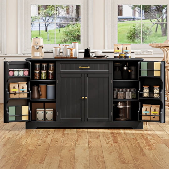 Buffet Cabinet, Aiho Coffee Bar Cabinet with 1 Drawer and 4Doors, 56" Kitchen Storage Cabinet for Kitchen, Living Room and Bathroom - Black