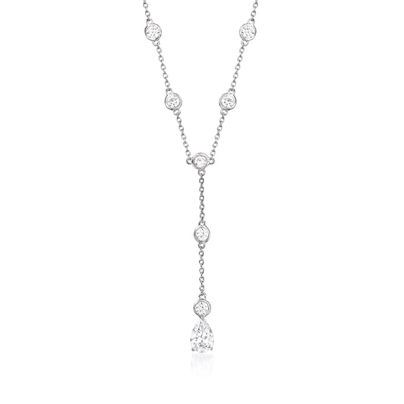Ross-Simons 2.70 ct. t.w. CZ Station Lariat Drop Necklace in Sterling Silver, Women's, Adult