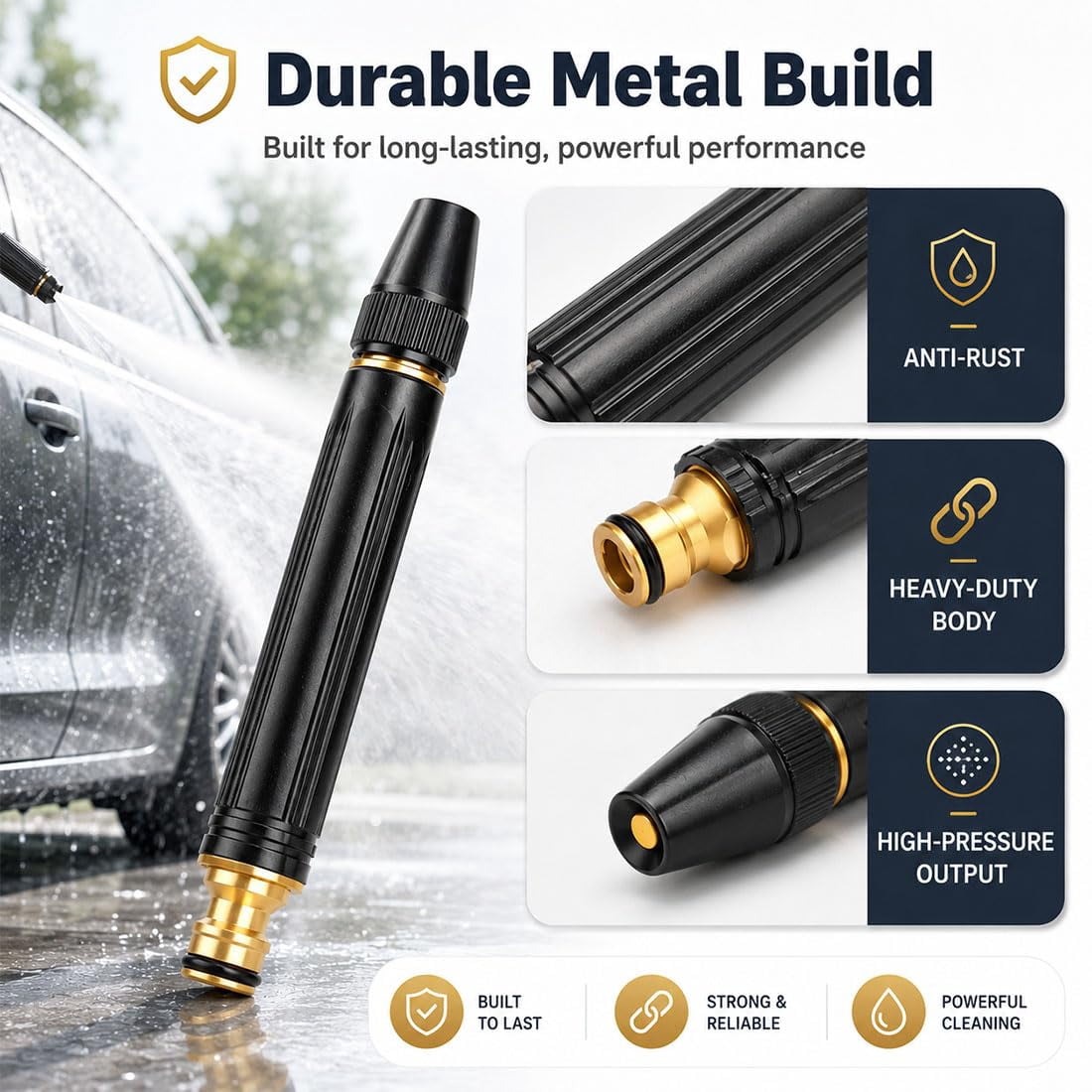 High Pressure Hose Nozzle – Garden Hose Sprayer with Adjustable Patterns, Home Car Wash Water Gun for Plant Watering, Patio Cleaning & Pet Bathing