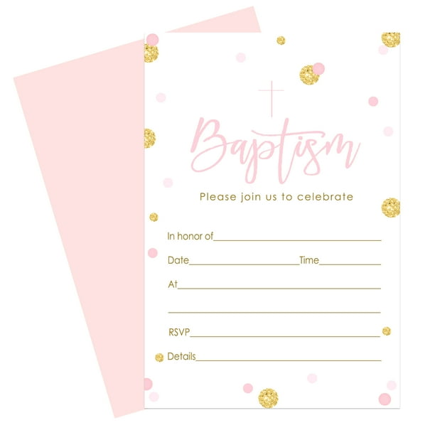 Girls Baptism Invitations with Envelopes 15 Pack Blank Invites for