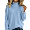 thumbnail image 4 of Yigetop Women's Cable Knit Turtleneck Sweater Soft Cozy Long Sleeve Pullover Casual Tops Warm Knitwear for Fall Winter Daily Wear Sky Blue S, 4 of 6