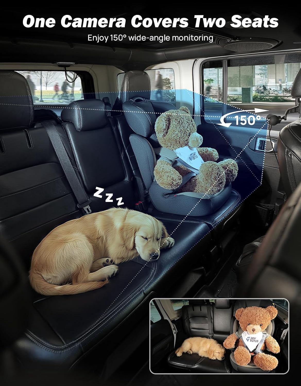 JOYTUTUS Baby Car Camera with Wireless CarPlay Adapter 1080P HD Rear Seat Monitor Display on Car Screen Backseat Camera for Kids 150°Wide