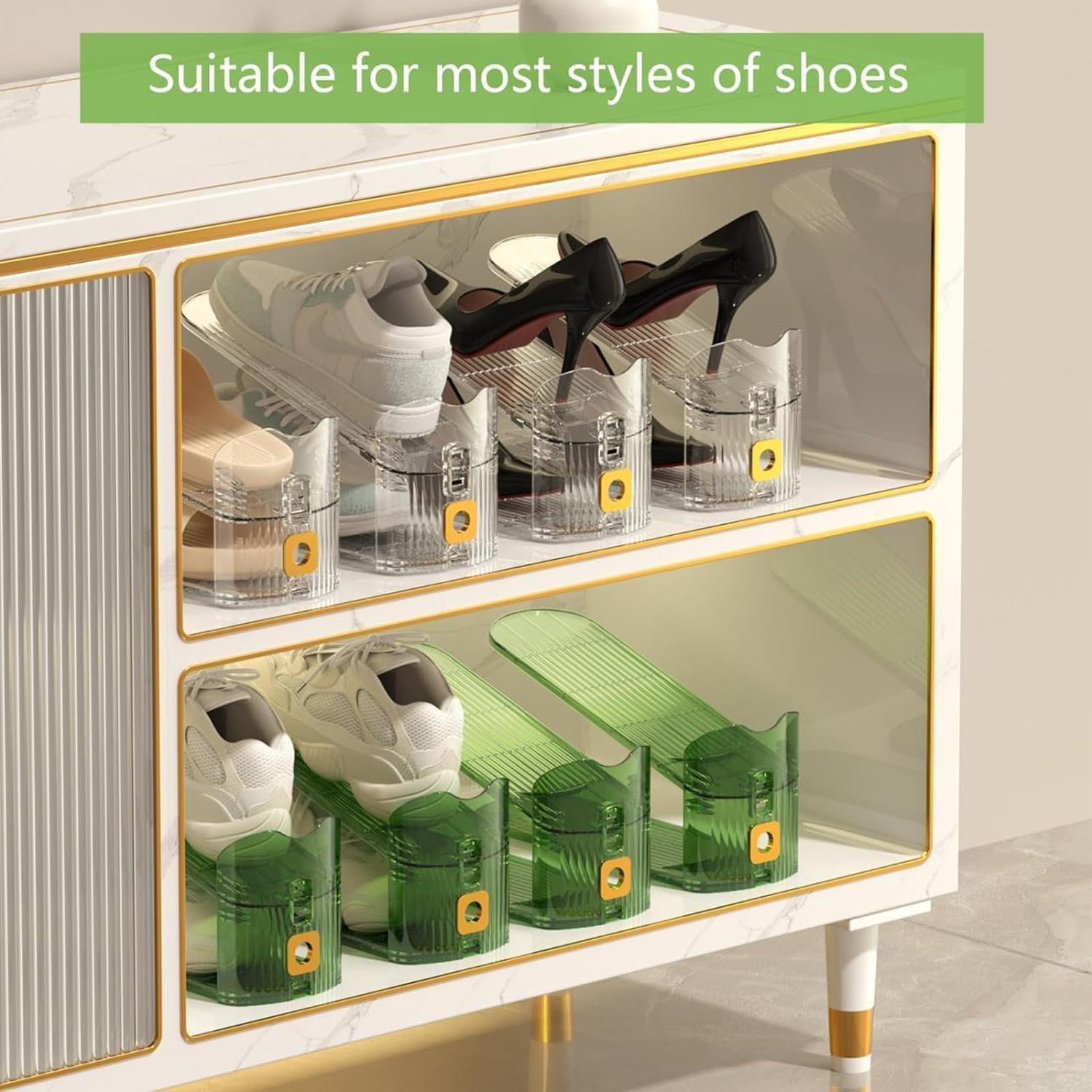 HYGRAD BUILT TO SURVIVE Pack Of 12 Pcs Shoe Slots Organiser Storage, Adjustable 3-Level Height - Non-Slip Shoe Holder- Space Saver For Shoe Durable and Stacker Closet Rack For Sneakers Heels and Flat