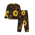 thumbnail image 2 of Kll Sunflowers Leaves Print Women'S Long Sleeve Pajamas With Pants Sleepwear Loungewear 2 Set-Xx-Large, 2 of 9