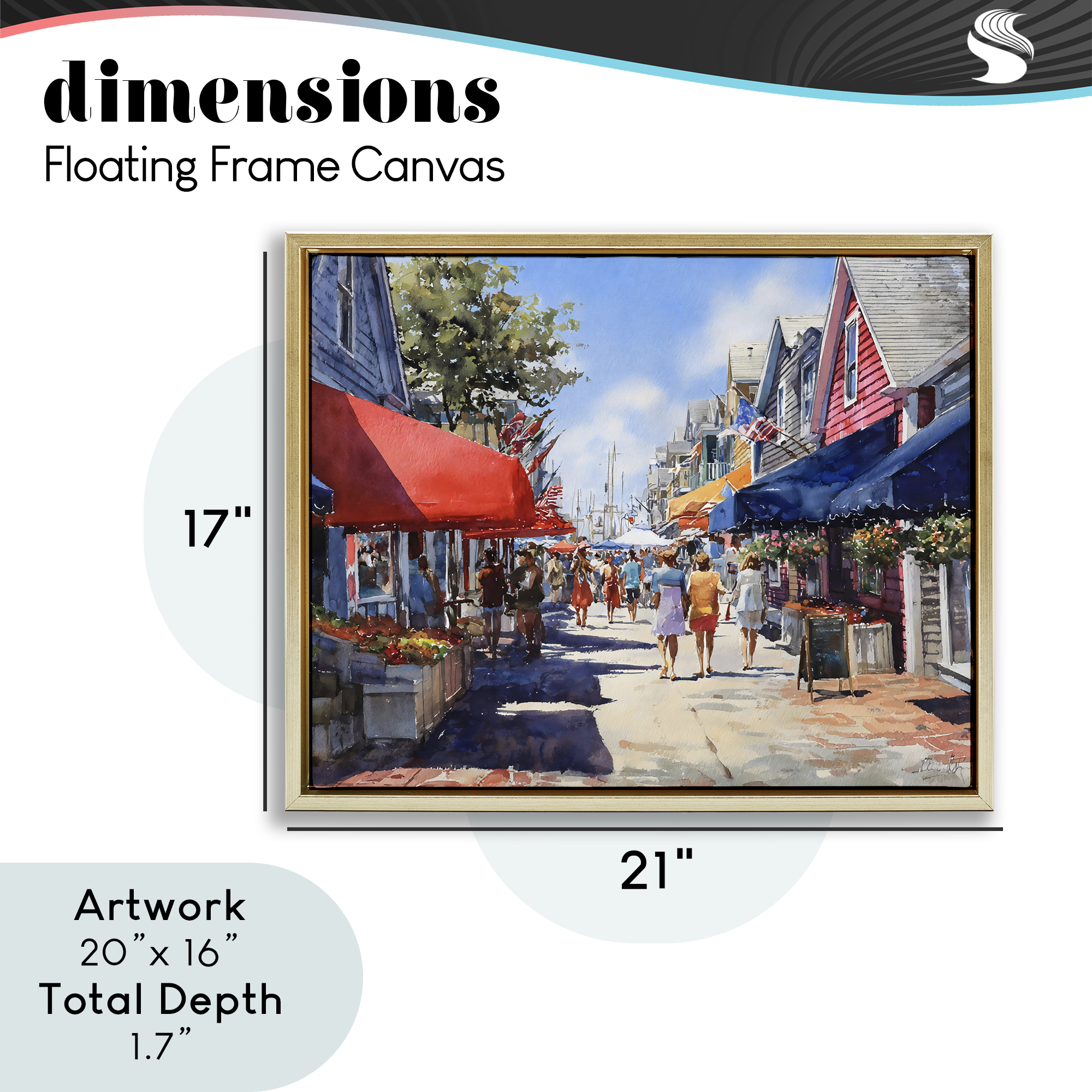 Stupell Industries American Coastal Town Stroll Gold Framed Floater Canvas Wall Art, design by Franklyn Gregory