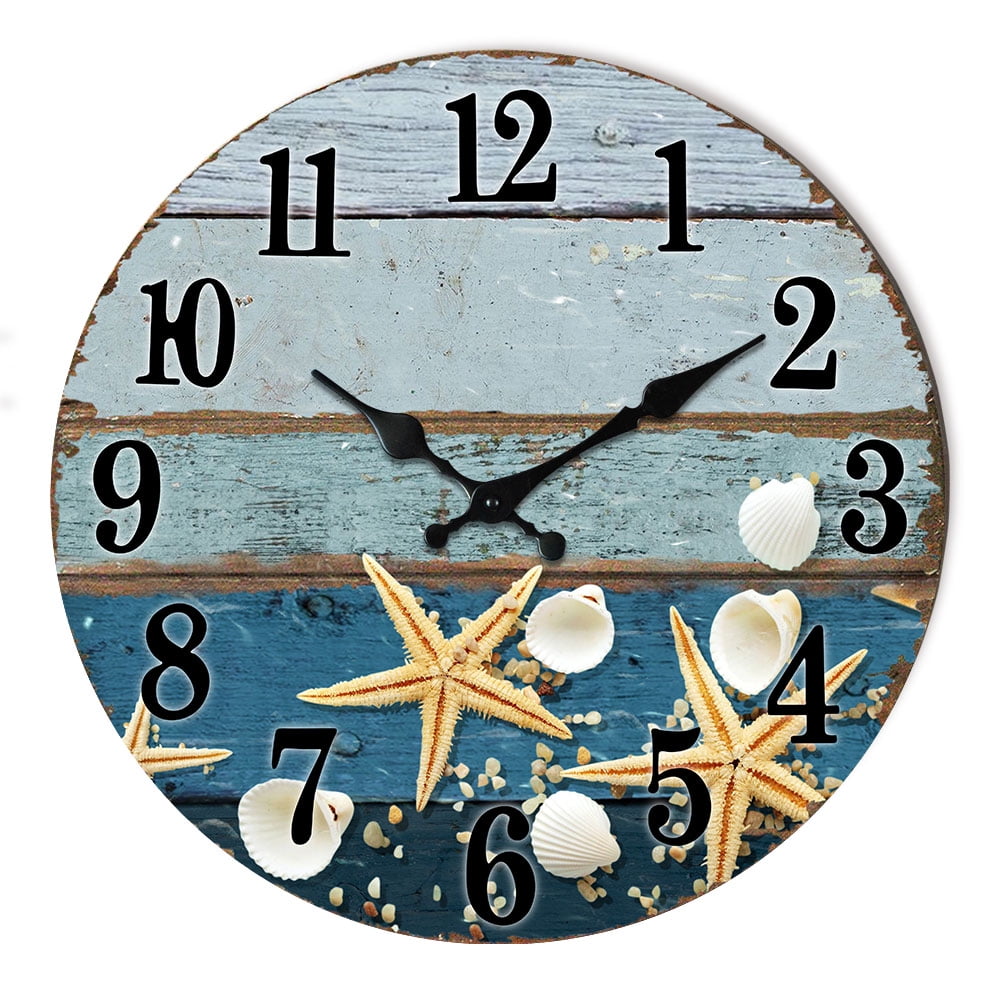 Rustic Ocean Blue Silent Wall Clocks with Non-Ticking Movement in 12 ...