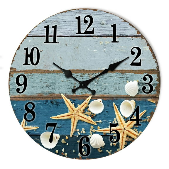 Rustic Ocean Blue Silent Wall Clocks with Non-Ticking Movement in 12" for Living Room Bedroom Kitchen