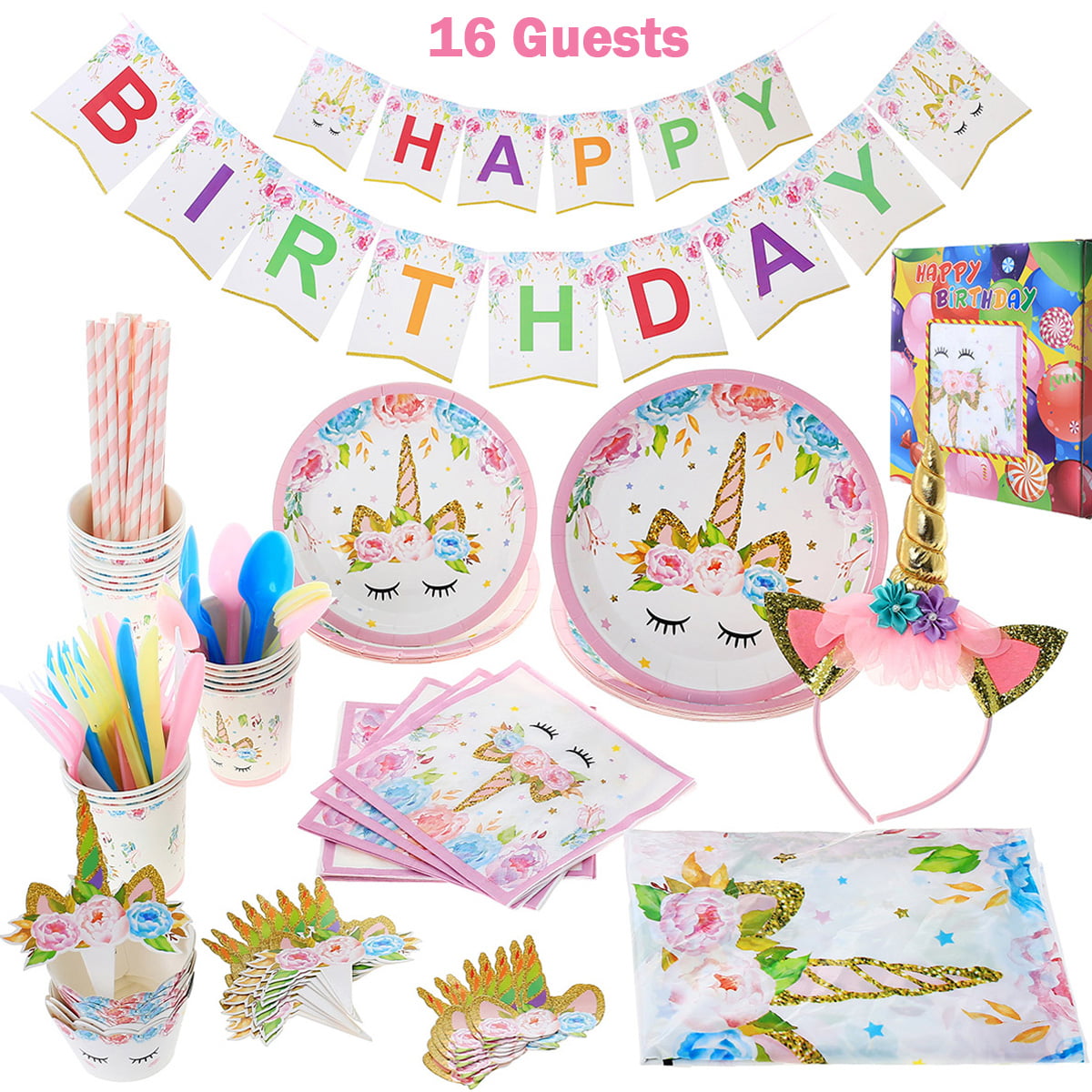 Believe in Unicorn Party Tableware Cups Plates Napkins Party bags Invitations