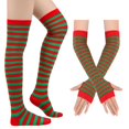 thumbnail image 2 of Resicozy Women's Striped Knee High Socks, Over Knee Thigh High Socks, Arm Warmer and Fingerless Gloves Set Red-Black, 2 of 3