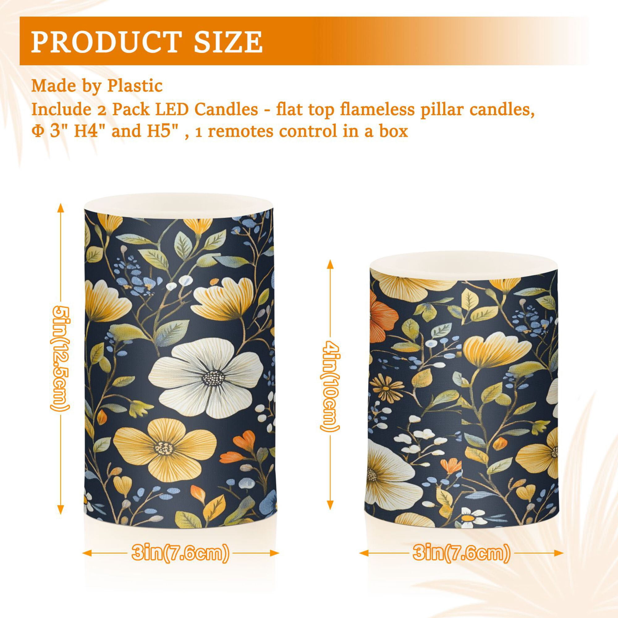 Yayeee Flameless Candles with Remote Flickering Battery Operated Multi Color Changing, Navy Floral Pattern
