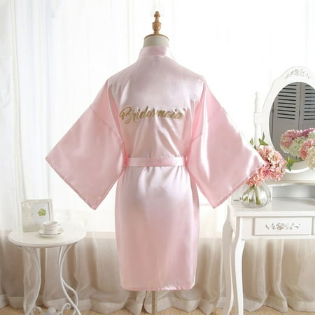 

ALSLIAO Bridal Morning Gown Ladies Wedding Makeup Bridesmaid Kimono Satin Bathrobes Pink Bridesmaid