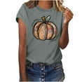 thumbnail image 2 of Babysbule Womens Summer Top Women's Pumpkin Shirt Women Plaid Leopard Graphic Tees Cute Short Sleeve Fall Shirt Thanksgiving Gift Tops, 2 of 4