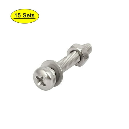 

M4x25mm 304 Stainless Steel Pan Head Bolt Screw Nut w Washer 15 Sets