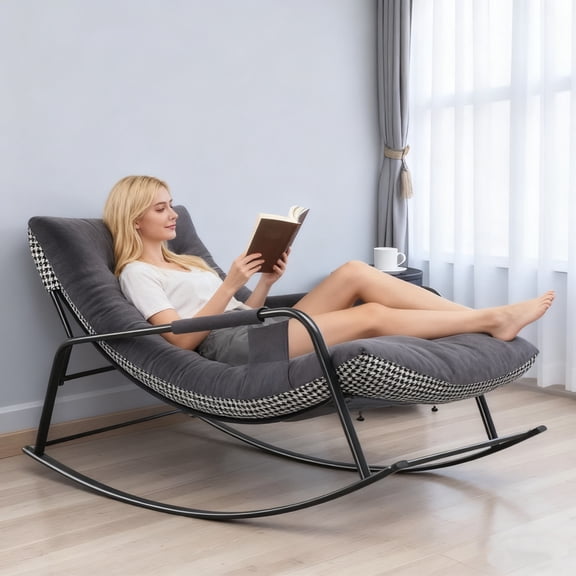 Outdoor Egg Rocking Chair, Indoor Papasan Rocking Chair with Thick Cushion, Modern Lounge Rocker for Balcony, Living Room, Bedroom, Porch, Lawn, Garden (Gray)