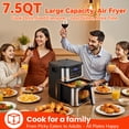 thumbnail image 2 of 7.5QT XL Flip-Top Air Fryer & Grill Oven, 8-in-1 Presets, 400°F Fast Heating , Visible Window with Interior Light, Nonstick Basket, Auto-Off, Family-Sized for 2–7 People, Stainless Steel, Black, 2 of 10