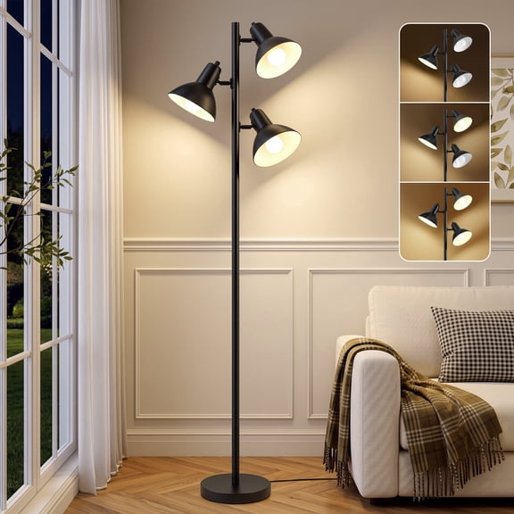 NATYSWAN 3 Head Modern Tree Floor Lamp with Adjustable Metal Shades Individual Control Black Light for Bedroom Living Room Office Corner