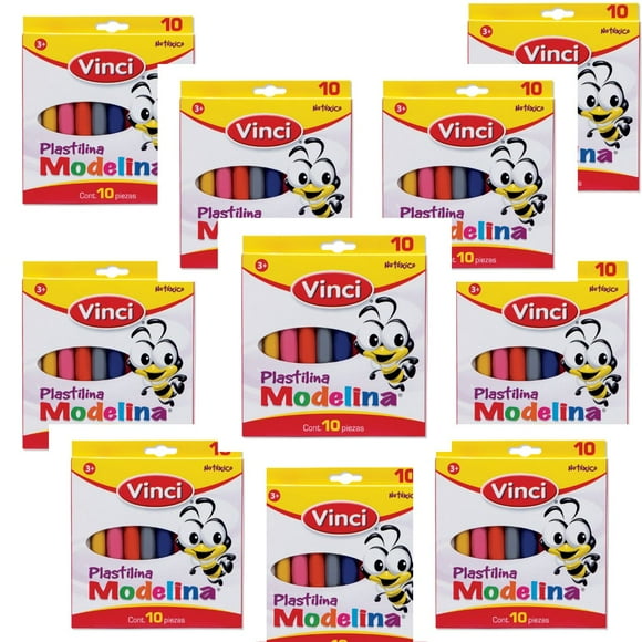Plastilina Escolar Vinci 10 Cajas 10 Barritas Colores