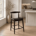 thumbnail image 4 of 2xhome Solid Wood Farmhouse 25" Counter Stools with PU Leather Cushion Seat, Modern Accent Dining Elbow Chair Barstool (Choclate Set of 2), 4 of 5