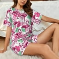 thumbnail image 4 of Wukai Flamingo Women's Pajama Set,Short-Sleeve Top and Shorts with Elastic Waistband and Pockets for Loungewear, Yoga, and Casual Wear-Large, 4 of 8
