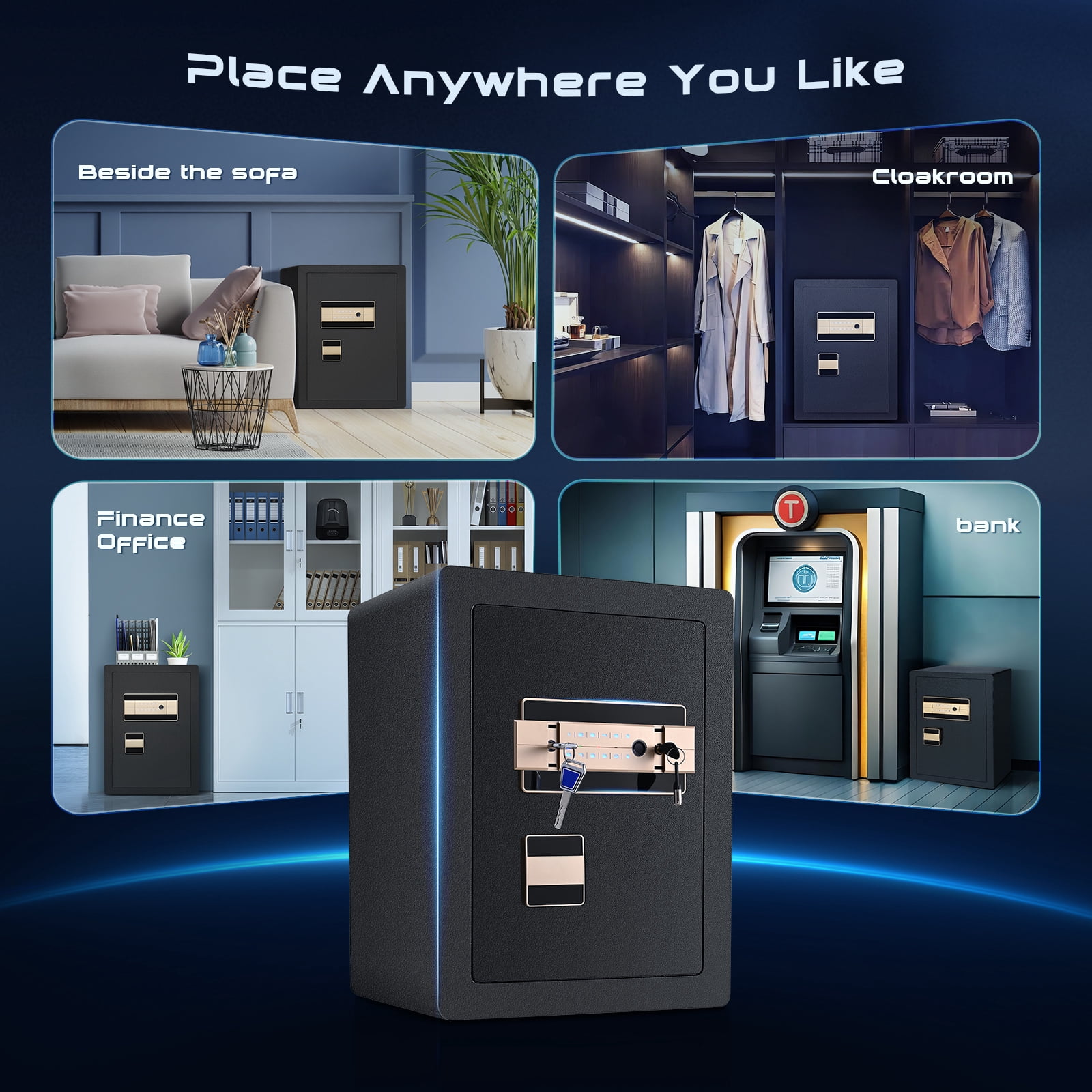 SRWTRCHRY  3.1 CU.ft Electronic Biometric Safe Box with Fingerprint Lock, Home Safe Cabinet Security Box Digital Keypad Safe with Fireproof Bag