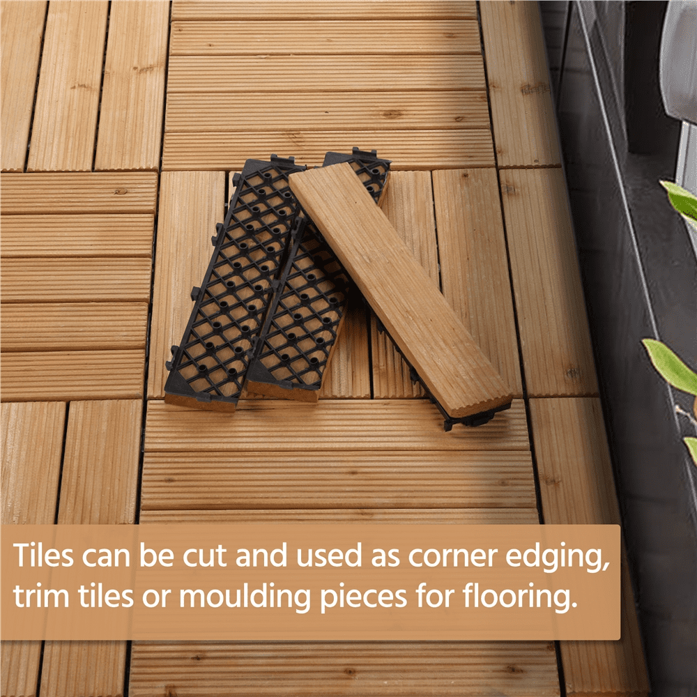 Alden Design 12" x 12" Interlocking Wood Flooring Tiles for Indoor & Outdoor, 11pcs, Natural Wood