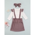 thumbnail image 4 of Qiylii Girls Clothes Set,Fly Long Sleeves Ribbed Tops,Suspender Skirt+Headdress, 4 of 8