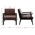 thumbnail image 4 of Guyou Wooden Accent Chair, Modern Faux Leather Upholstered Reading Armchair for Living Room Bedroom Study, Coffee, 4 of 8