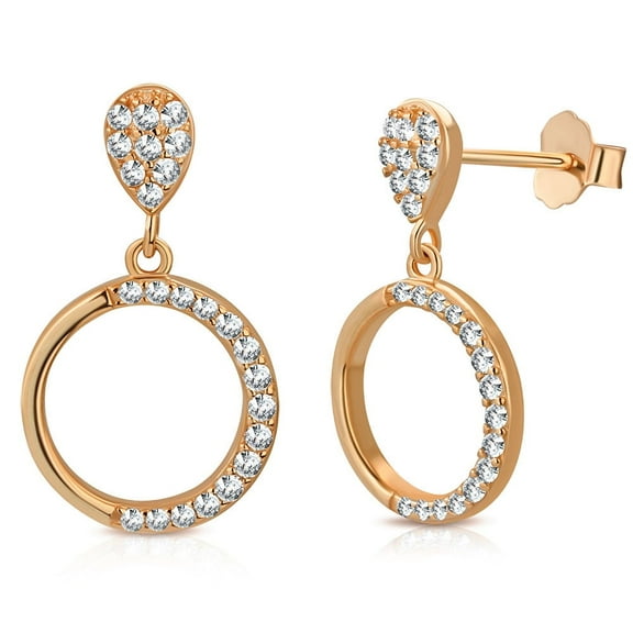 Sterling Silver White Clear CZ Circle Teardrop Dangle Drop Earrings, 0.80"