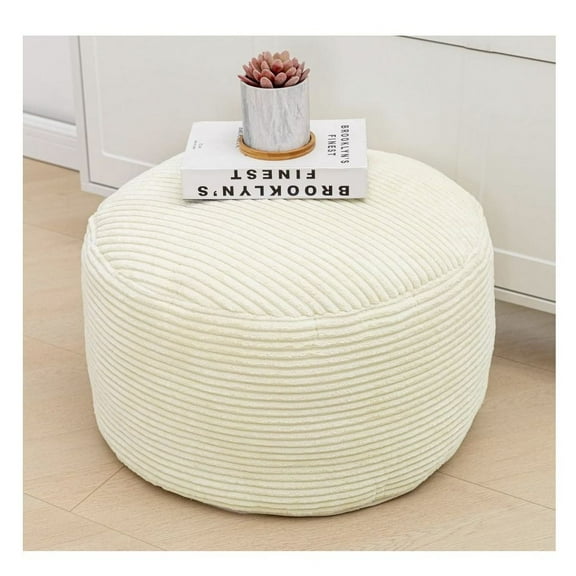Stuffed Mod Foam   Filler Velvet Floor  Round   Storage  20x12 Inches  Foot Rest for Living Room Home  Ivory