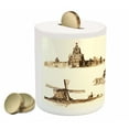 thumbnail image 2 of Vintage Piggy Bank, European Landmark Traveller Tourist Cities Italy France Spain Sketchy Image, Ceramic Coin Bank Money Box for Cash Saving, 3.6" X 3.2", Brown and Cream, by Ambesonne, 2 of 4