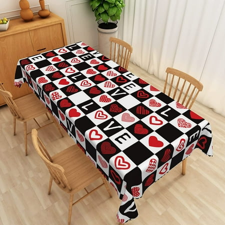 

WISH TREE Day Tablecloth Rectangle Love Heart Rectangle Table Cloth Reused Red Plaid Rectangle Table Cover Waterproof Polyester Tablecloth for Wedding Decoration Dinning Room