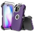 thumbnail image 1 of Xhy iPhone 14 Pro Max Case with Belt Clip Holster+Screen and Lens Protector Military Grade Heavy Duty Shockproof Armor Rugged Durable Detachable for iPhone 14 Pro Max 6.7 inch 2022 Phone -Purple+White, 1 of 6