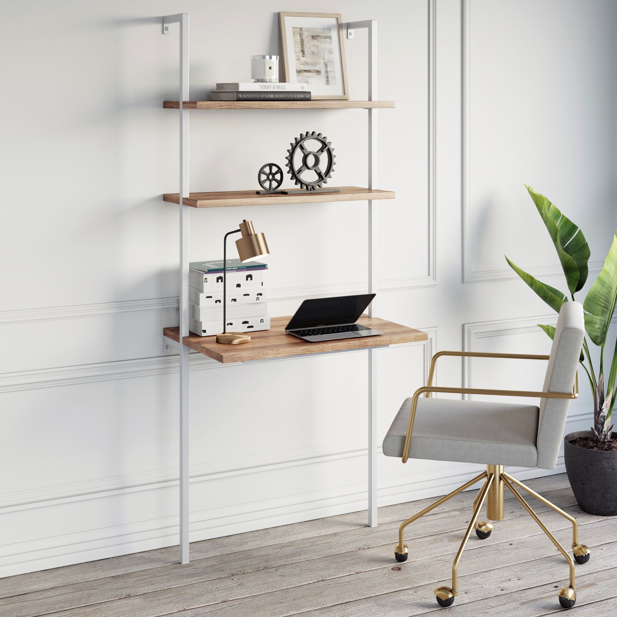 Nathan James Theo 2Shelf Industrial Wall Mount Ladder Desk, Small