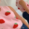 thumbnail image 2 of PENGXIANG Pull Décontracté pour Femmes Pull-Over Uni Imprimé Fraise Côtelé Sans Manches, 2 of 7