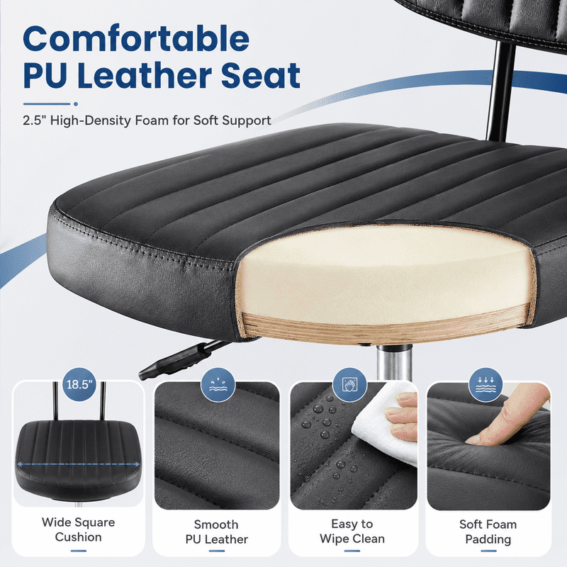 Simple Deluxe Armless Drafting Chair with Footrest, PU Leather, Black
