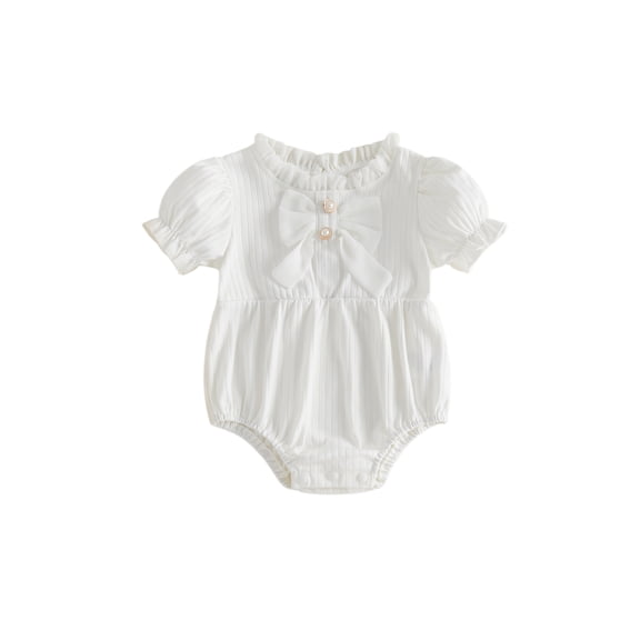 BemeyourBBs Newborn Baby Girl Summer Clothes Bubble Rompers 0 3 6 12 18 24 Months Bowknot Decor Front Buttons Ruffled Short Sleeve Infant Princess Bodysuits Jumpsuits Playsuits
