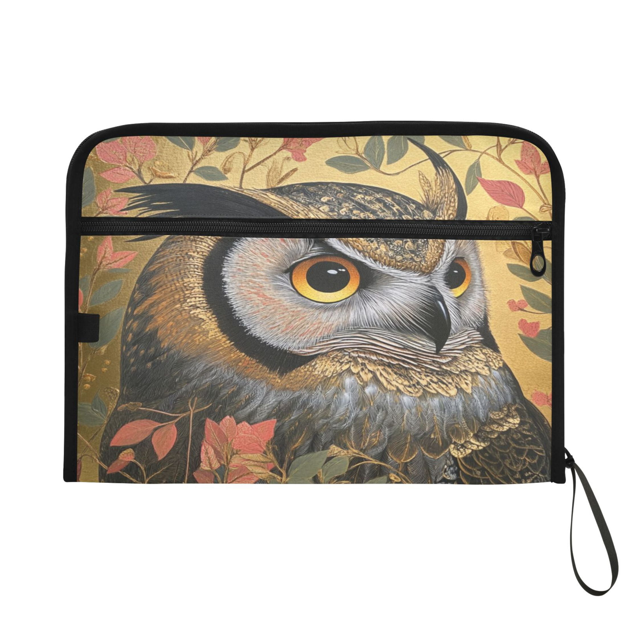 WOBOGO Owl Leaves Yellow Pattern Expanding File Folder Letter Size Accordion Filing Organizer 13 Pocket Separate Organ Pocket