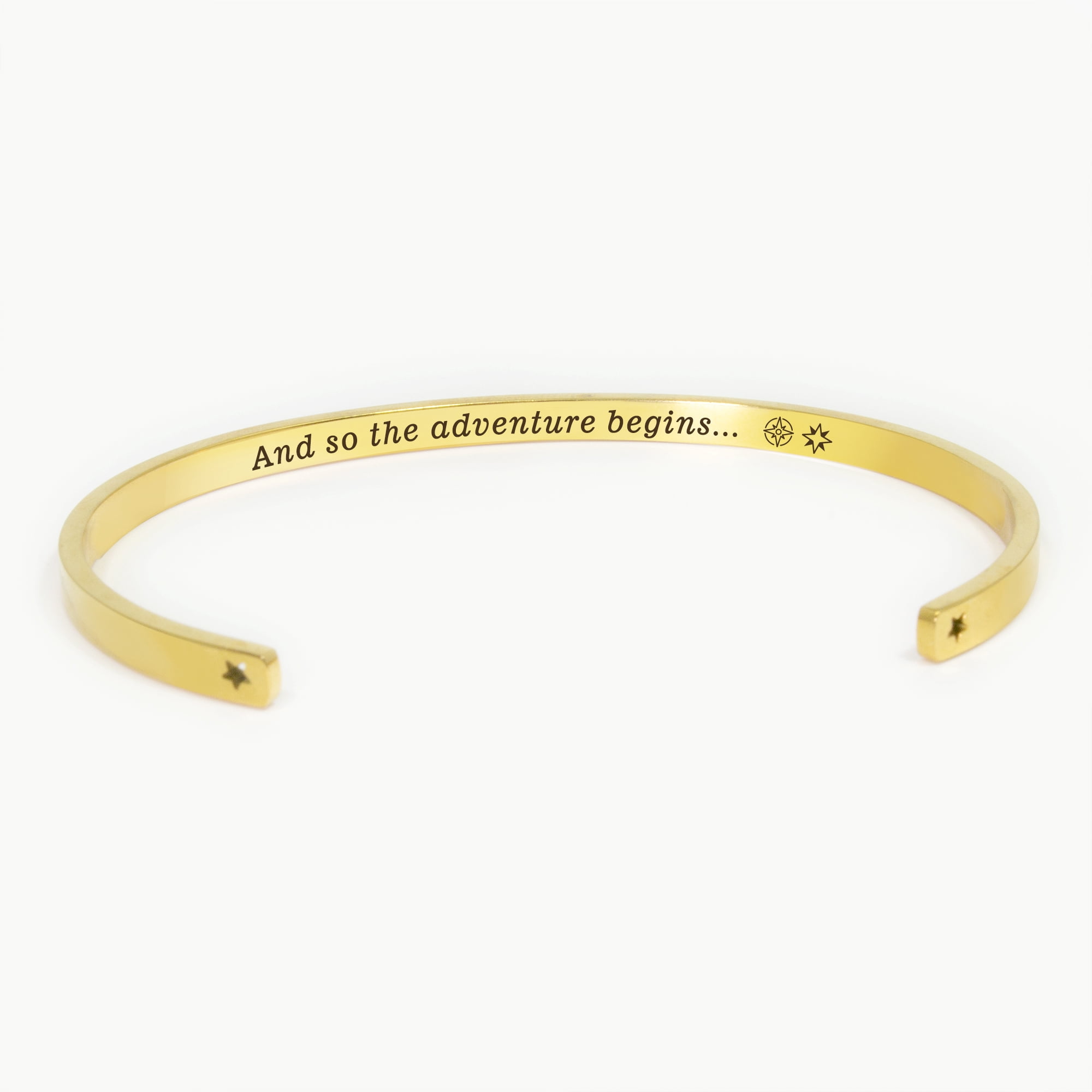 "And so the adventure begins…" Gold Stainless Steel Graduation Theme Hidden Message Gift for Her Cuff Bracelet with Gift Set