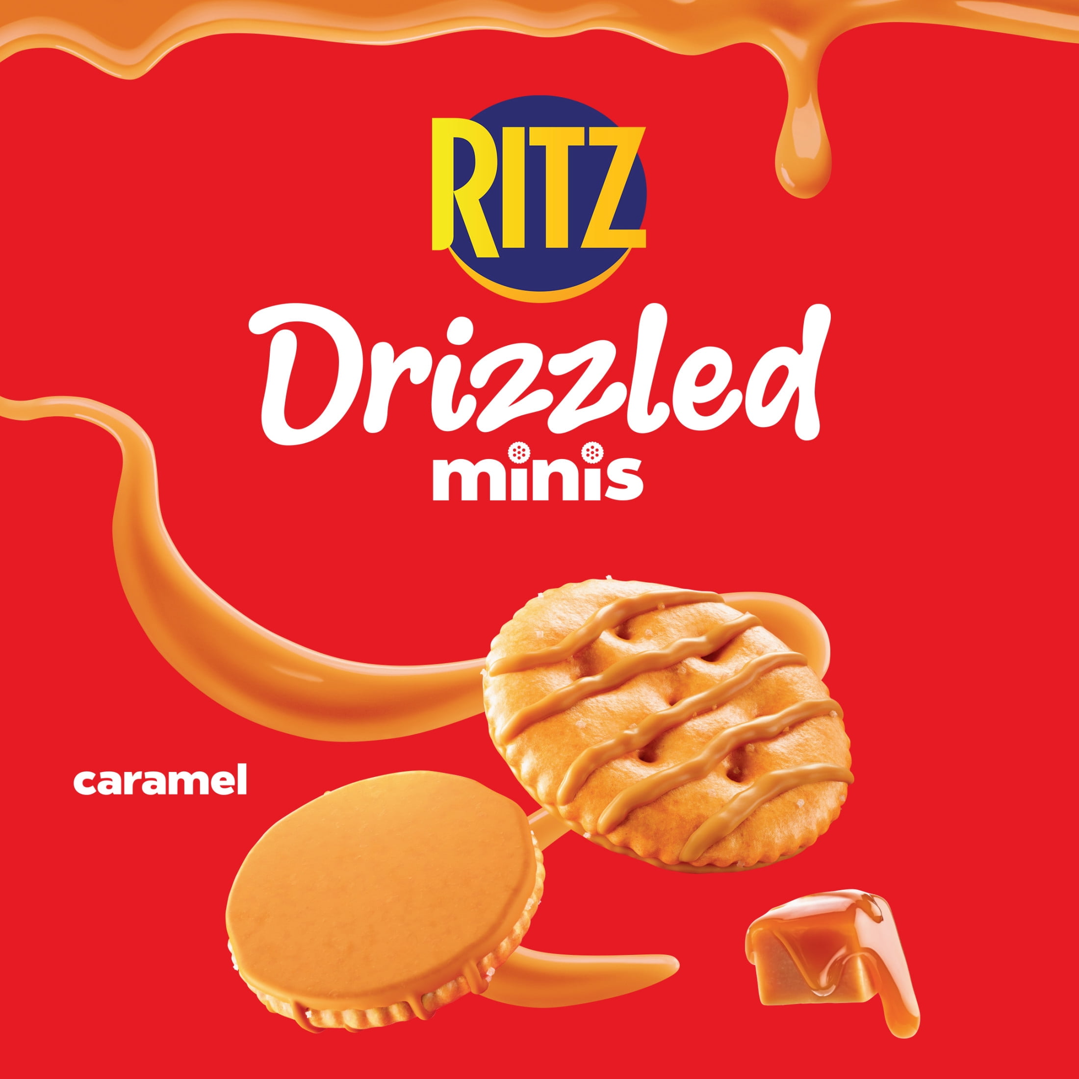 RITZ Drizzled Minis Caramel Crackers, Snacks for Kids and Adults, Party Snacks, 8 oz