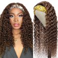 thumbnail image 3 of Peluca con diadema XSY, cabello humano marrón chocolate, ondulado profundo, 16 pulgadas, 3 of 5