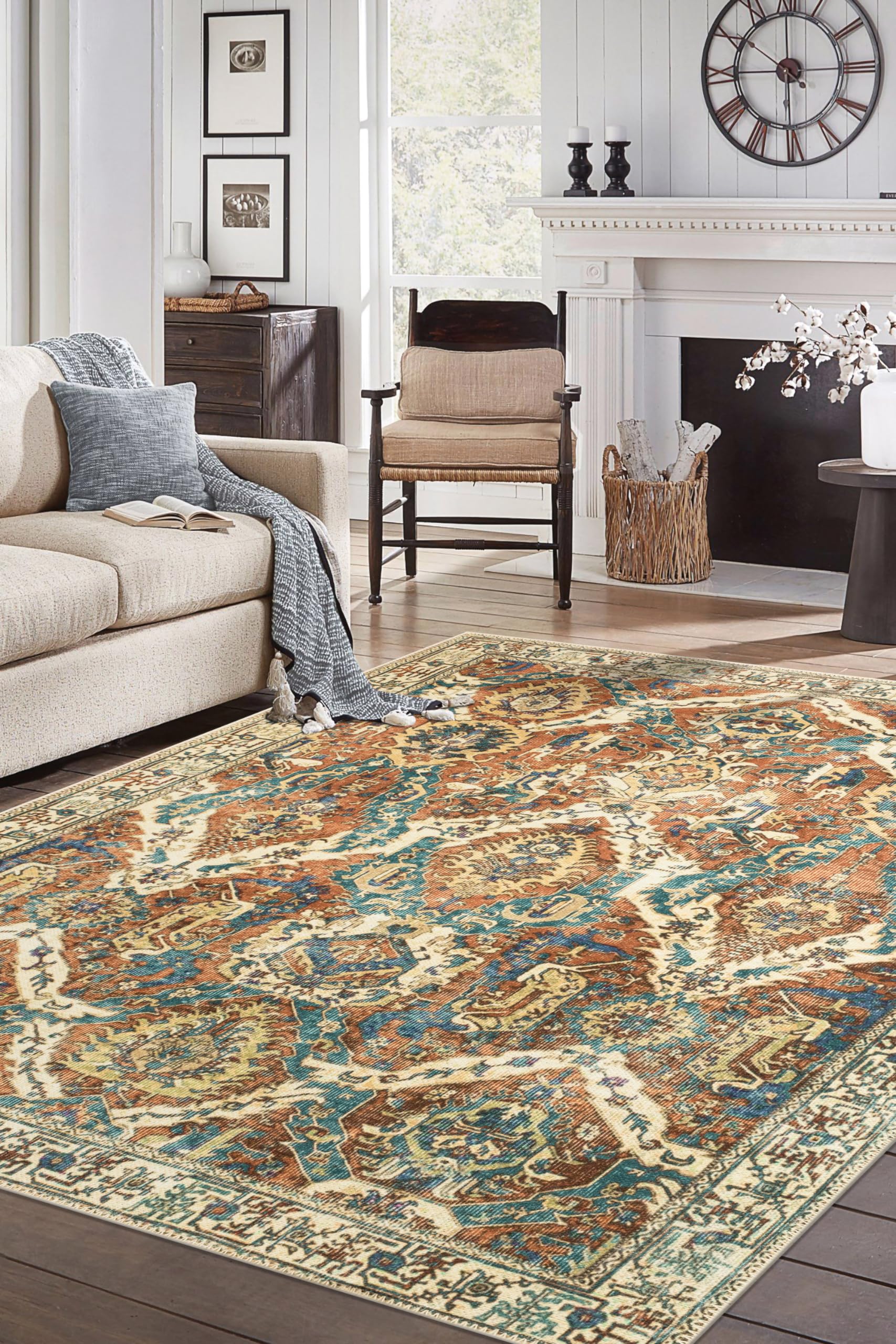 Keen Home Design Machine Washable Area Rugs with Non-slip Backing, Ideal for Hallway, Living Room, Bedroom, Kitchen and Laundry Room, Vintage Moroccan and Low Pile Rug - ( 9' x 12' )