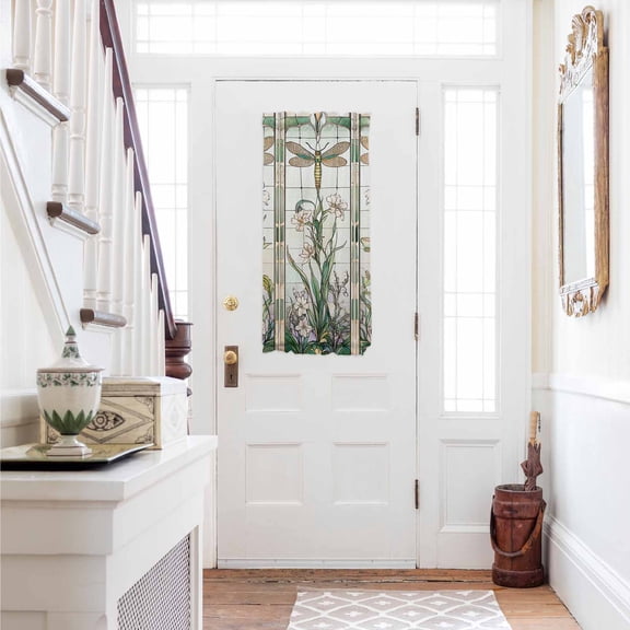 Vintage Dragonfly Door Curtains for Door Window, French Sidelight Front Back Door Curtains With Tieback, Botanical Teal Spring Summer Kitchen Rod Pocket Drapes Panel, 25"x40"