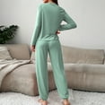 thumbnail image 5 of Womens Pajama Set with Pockets Solid Color Long Sleeve Shirt and Pajama Pants Pj Set Green S, 5 of 7