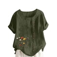 thumbnail image 1 of Staron Hauts d'Été pour Femmes en Liquidation à Moins de 10 $ Grande Taille Blouses d'Été Tendance Coton Lin Décontracté Col Rond Tunique Habillée Hauts Amples Manches Courtes Retroussées T-Shirts, 1 of 4