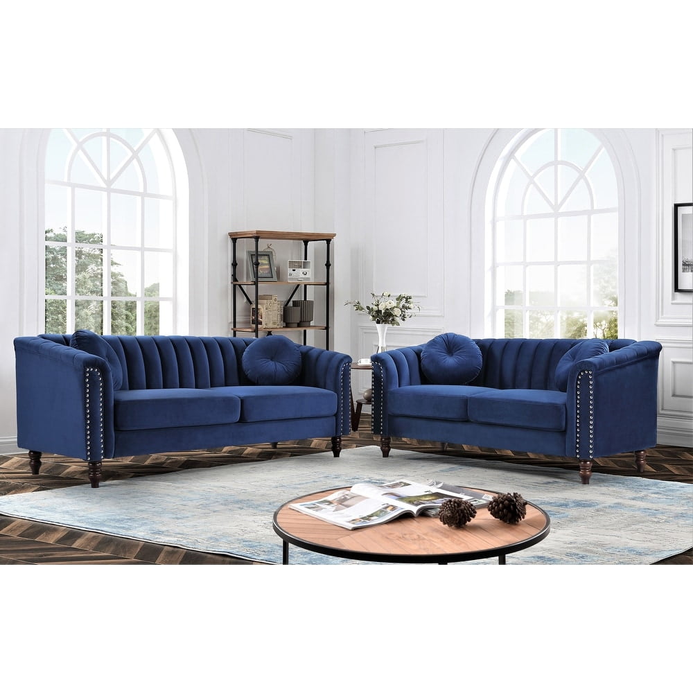 US PRIDE FURNITURE Hills Tufted Back Nailhead 2PCS Living Room setDark