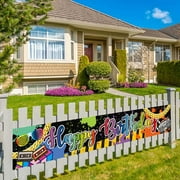 Hip Hop 80's 90's Birthday Banner-Music Rock Punk Birthday Backdrop-Colorful Brick Wall Birthday Party Supplies