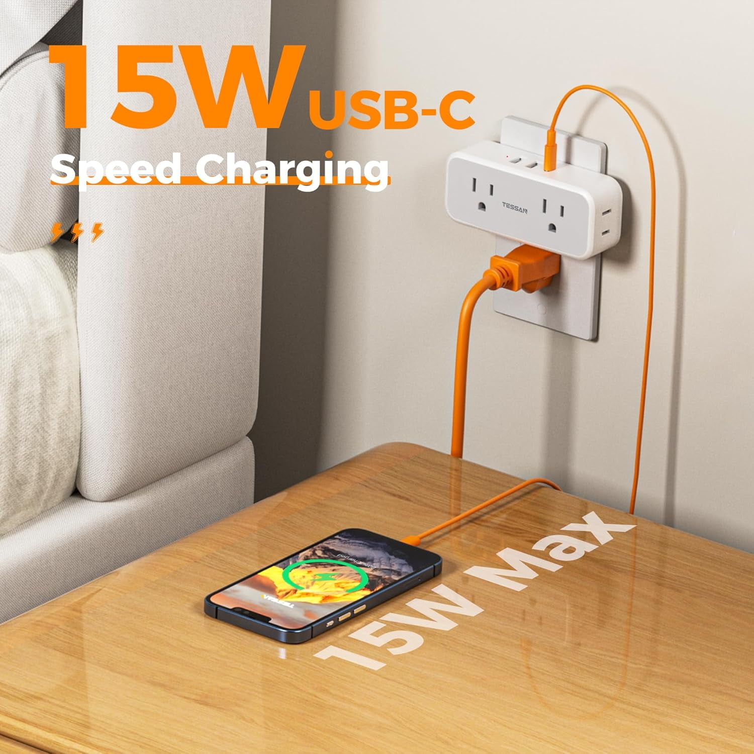 Sur Protector Outlet Extender, Multi Plug Splitter with 4 Electrical Outlets 3 USB Ports(1 USB C), Multiple Plug Mini Wall Expander for Home Bathroom Office Dorm Room Essentials