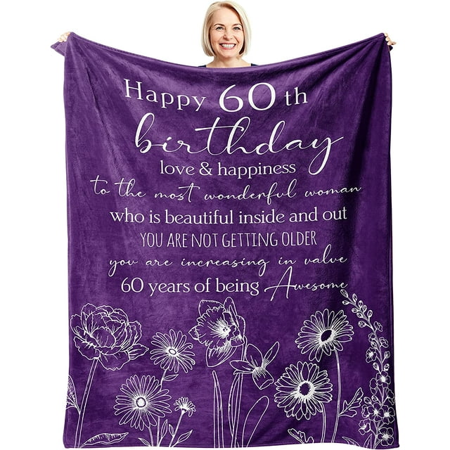 LHSHID 60th Birthday Gifts for Women Blanket Best Gifts for 60 Year Old Women Happy 60th Birthday Gifts for Her/Wife/Mom/Grandma/Friends Turning 60 Birthday Gift Throw Blanket 30"x40"