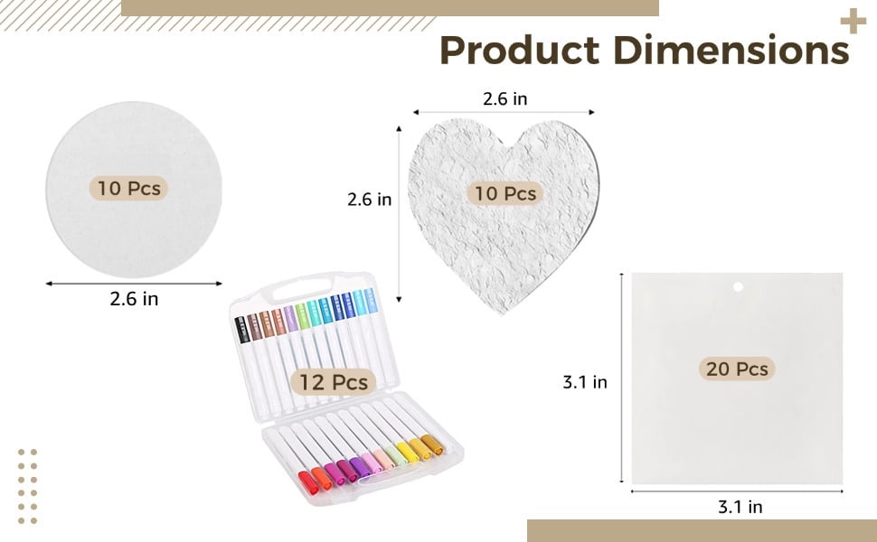 54 Pcs Texture Painting Kit, Wood Pulp Cotton Arts And Crafts Set, Includes 20 Square, 10 Heart, 10 Circle Boards, 2 Water Pens, 12 Color Pens
