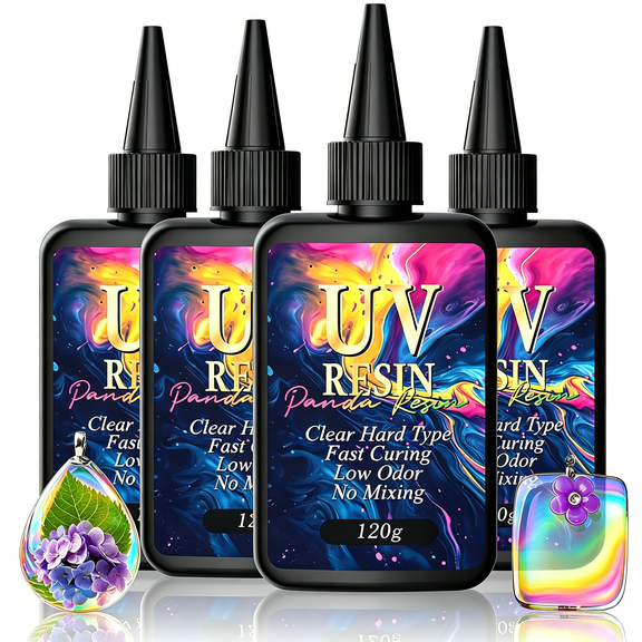 Panda Resin 480g UV Resin Kit – Crystal Clear Hard UV Glue, Anti Yellowing Low Viscosity Ultraviolet Resin, Fast Curing for Jewelry, Crafts, DIY, Molds and Coating